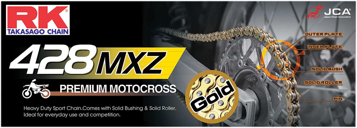 RK Motorcycle Drive Chain 428 MXZ 100L NONSEAL Gold GB428MXZ100CL