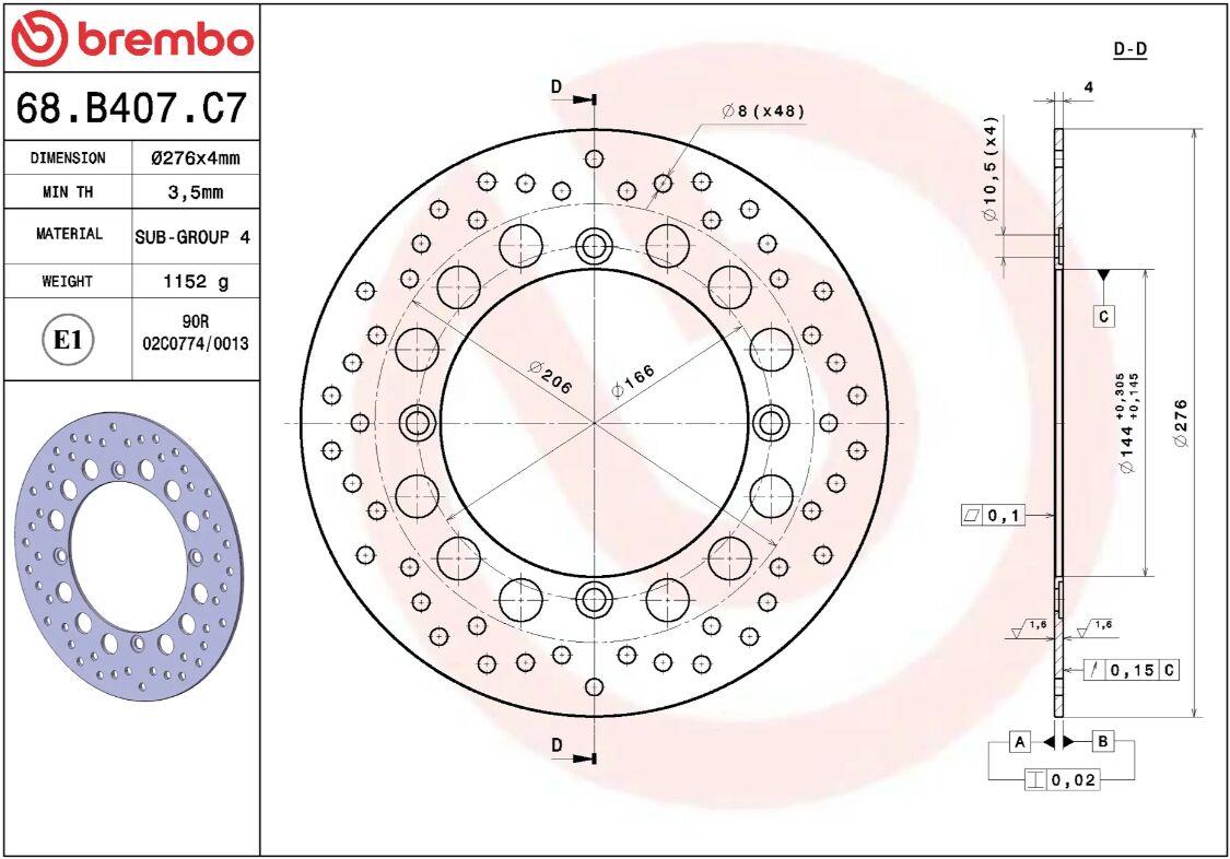 BREMBO BRAKE ROTOR FIXED SERIES ORO PRIME LINE FR 68B407C7