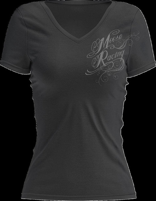 Moose Racing T-Shirt Womens Flourish Script Black