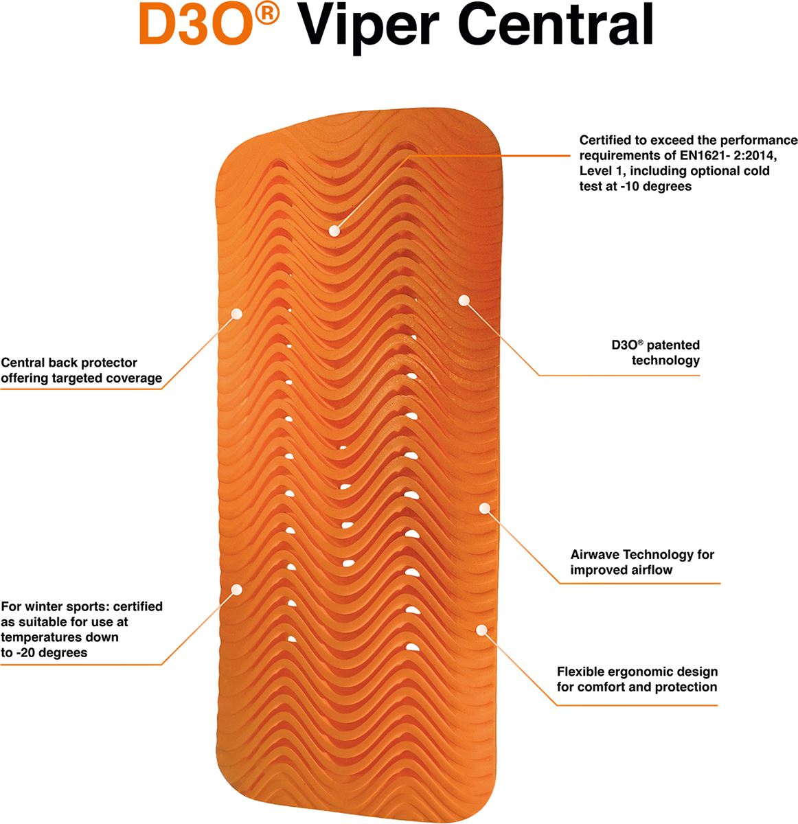 ICON D3O® Viper Central Motorcycle Back Impact Protector Orange 2023 Model