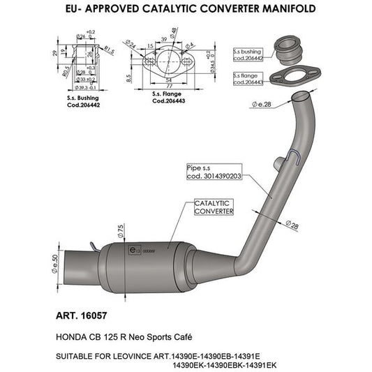 Leovince Catalytic Converter For Honda CB 125 R 2021-2024 Stainless Steel 16057