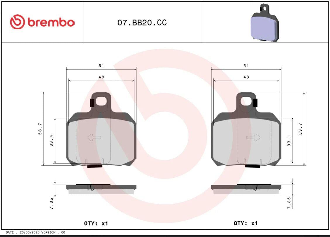 BREMBO BRAKE PAD CC CARBON CERAMIC PRIME LINE RR 07BB20CC