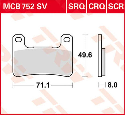 Trw SV Series Sindered Brake Pads For Suzuki DL 1050 2004-2026 MCB752SV