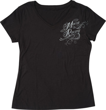 Moose Racing T-Shirt Womens Flourish Script Black