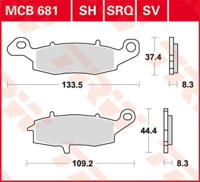 Trw SH Series Sindered Rear Brake Pads For Kawasaki W 800 1999-2019 MCB681SH