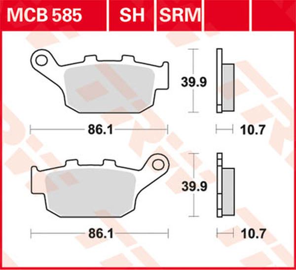 Trw SH Series Sindered Rear Brake Pads For Honda NC 700 X 1986-2026 MCB585SH