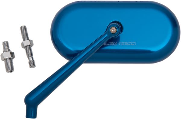 Arlen Ness Forged Oval Mirror Blue Anodized Aluminum Screw-In Side View 13-174