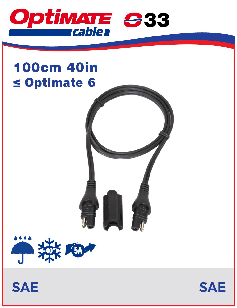 Optimate SAE to SAE 5amp Waterproof Charge Cable Extension Cord O33