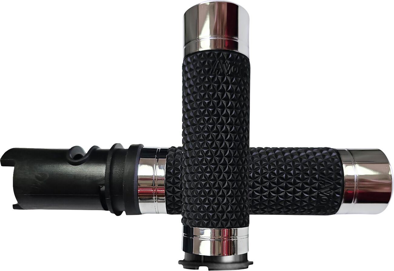 Avon Grips K25 Motorcycle Grips Silver Chrome Black 25.4mm K25-CH-F24