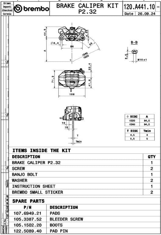 BREMBO GP2-SS BRAKE CALIPER UPGRADE LINE 84MM REAR ALU 120A44110