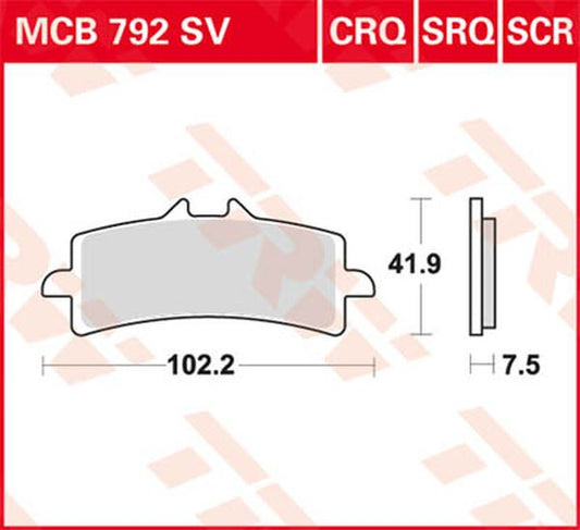 Trw CRQ Series Race Brake Pads For Ducati Panigale V2 890 2007-2026 MCB792CRQ