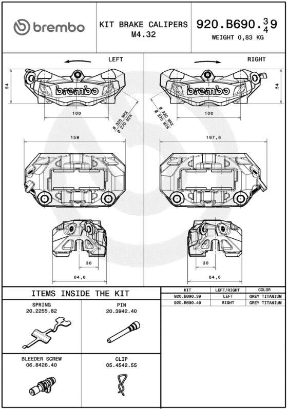 BREMBO M4.32 BRAKE CALIPERS PRIME LINE 100MM FR/R ALU 920B69049