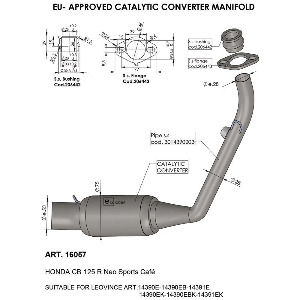 Leovince Catalytic Converter For Honda CB 125 R 2021-2024 Stainless Steel 16057