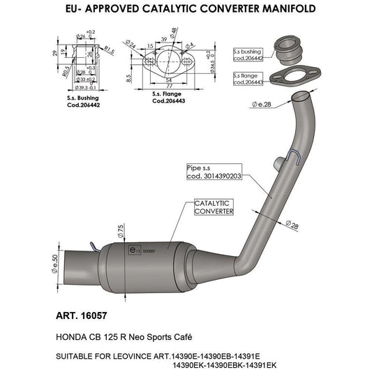 Leovince Catalytic Converter For Honda CB 125 R 2021-2024 Stainless Steel 16057