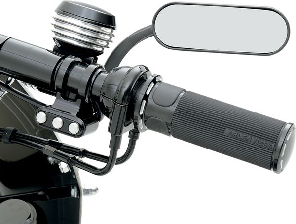 Arlen Ness Micro-Mirror Black Powder-Coated Screw-In Convex Oval Right 13-413