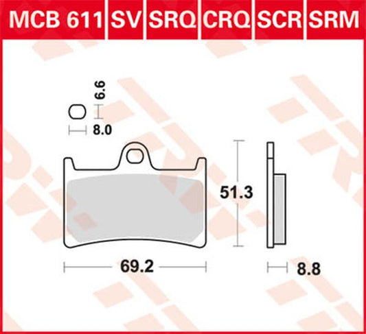 Trw CRQ Series Carbon Race Brake Pads For Yamaha MT-10 1989-2026 MCB611CRQ