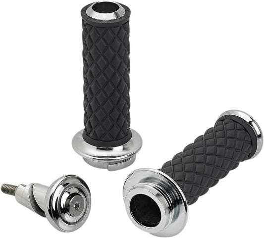 Biltwell Alumicore Grips Chrome To Fit Harley V-Twin Throttle By Wire