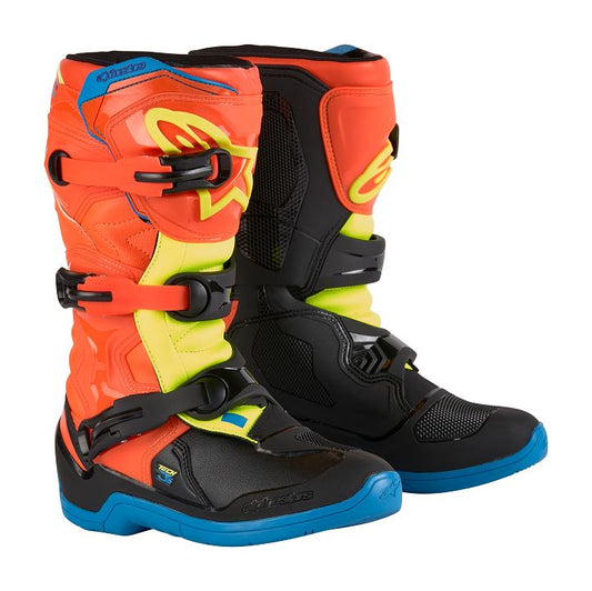 Alpinestars Youth Tech 3s Mx Boots Orange Blue Yellow Black