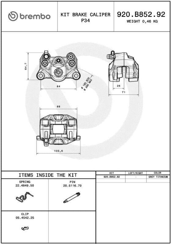 BREMBO P2.34 REAR BRAKE CALIPER REAR TI 920B85292