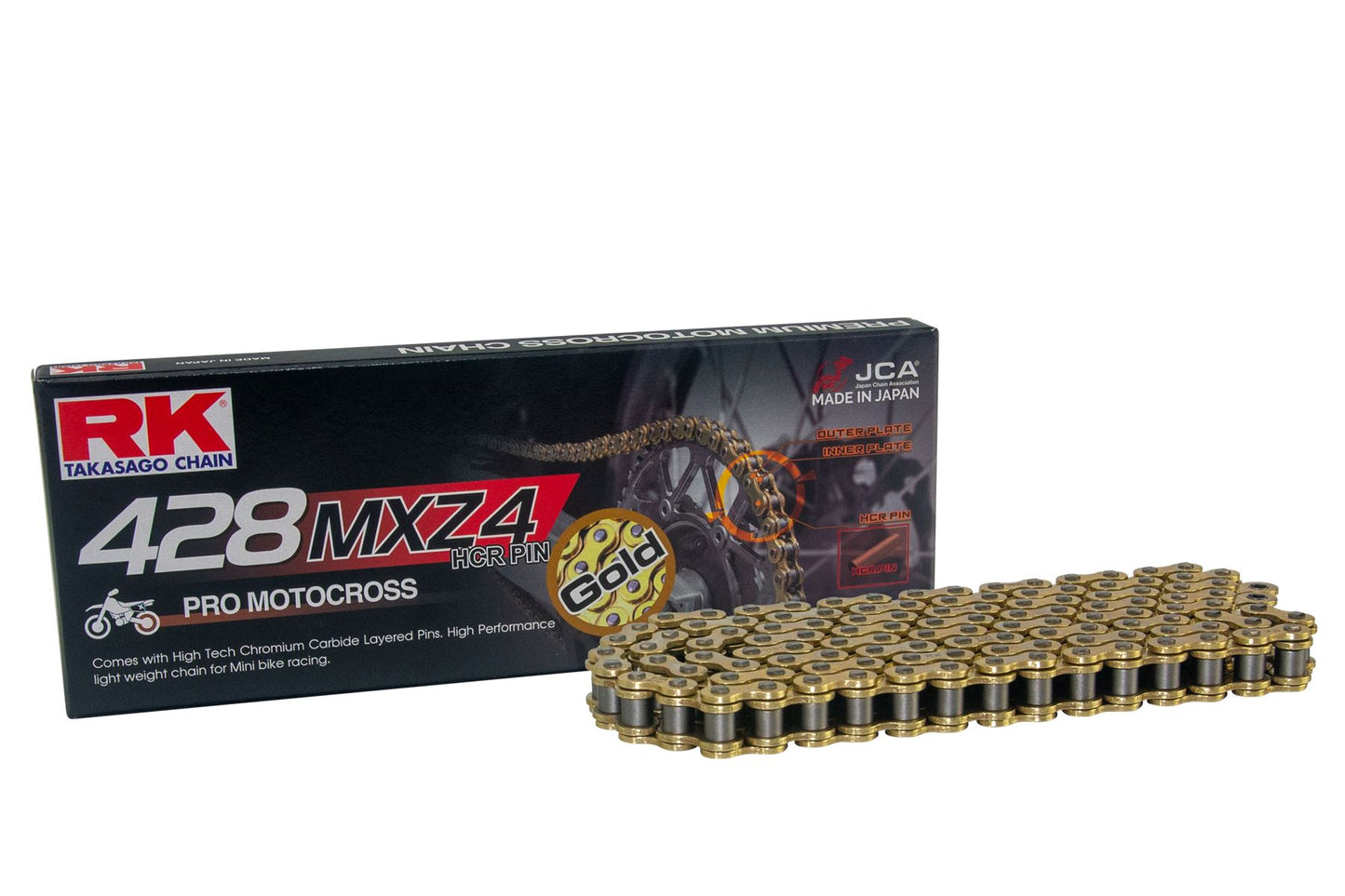 RK Motorcycle Drive Chain 428 MXZ4 128L NONSEAL Black, Gold