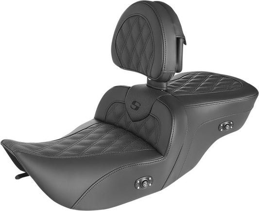 SADDLEMEN Roadsofa™ One-Piece Seat Black Heated Includes Backrest 897-06-182BRHC