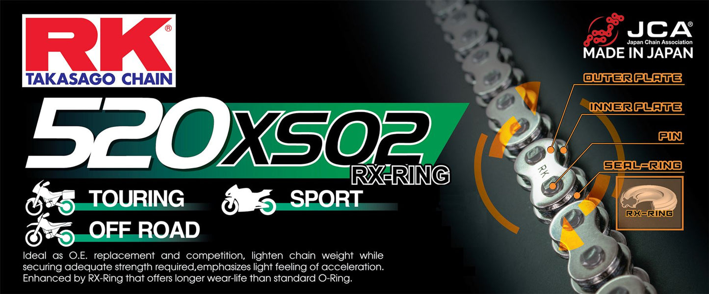 RK Motorcycle Drive Chain 520 XSO2 100L RXRING Natural 520XSO2100CLF