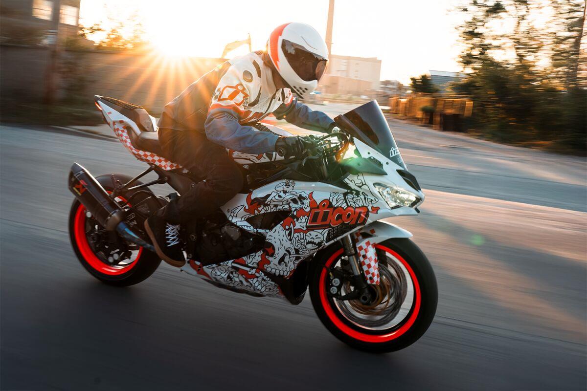 ICON Domain™ White, Red Motorcycle Helmet