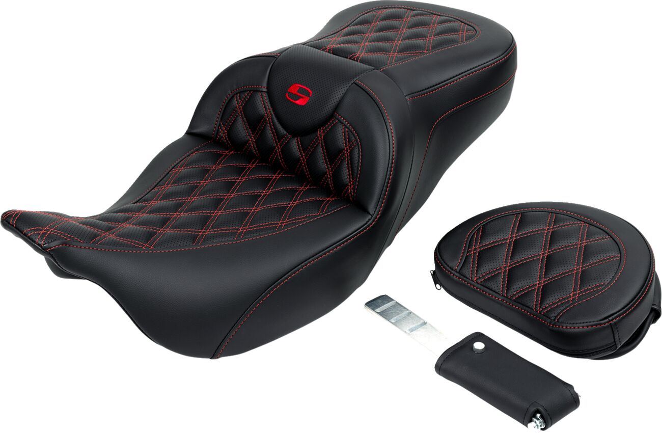 Saddlemen Roadsofa Lattice Stitch Leather Seat Without Backrest For Harley Davidson FLHXS 1868 ABS 08-23 808-07B-182B4