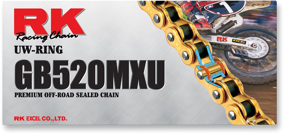 RK Motorcycle Drive Chain 520 MXU 118L UWRING Gold GB520MXU118CL