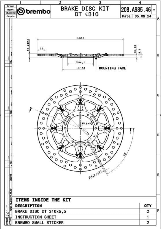 BREMBO BRAKE ROTOR KIT T-DRIVE UPGRADE LINE 208A98546