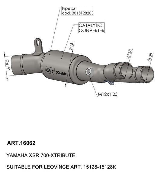 Leovince Catalytic Converter For Yamaha XSR 700 2021-2024 Stainless Steel 16062