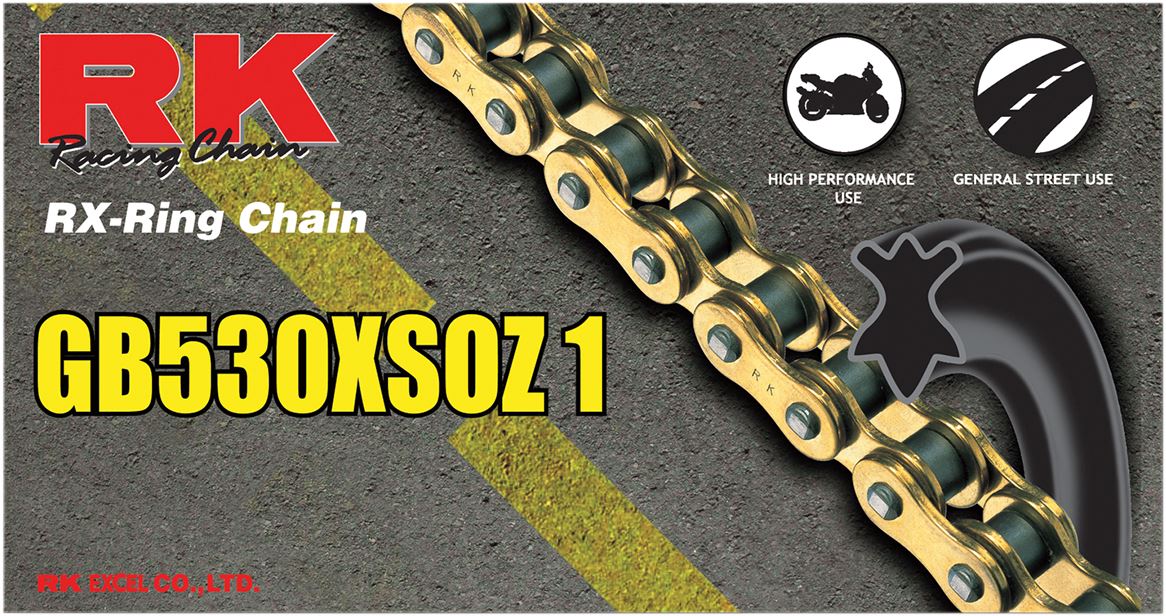 RK Motorcycle Drive Chain 530 XSOZ1 104L XRING Gold GB530XSOZ1104CLF