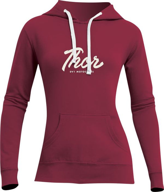 THOR Women's Script MX Motorcross Pullover Sweatshirt Dark Red 2023 Model