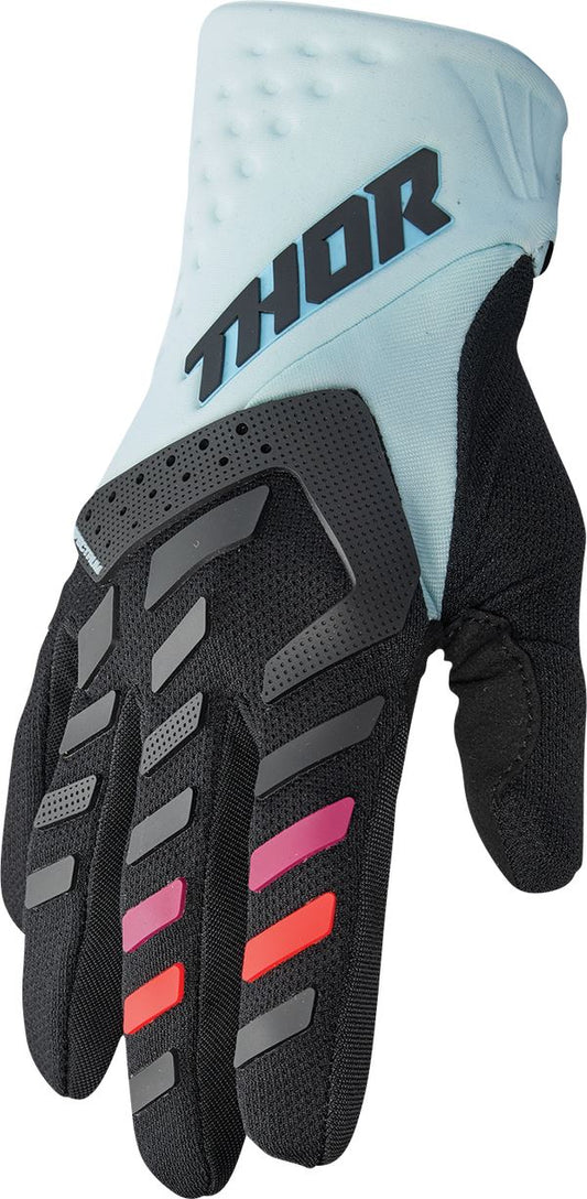 THOR Women's Spectrum MX Motorcross Gloves Black/Mint/Light Blue 2023 Model