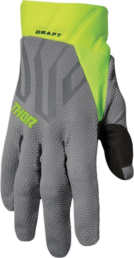 THOR Draft MX Motorcross Gloves Gray/Acid 2023 Model