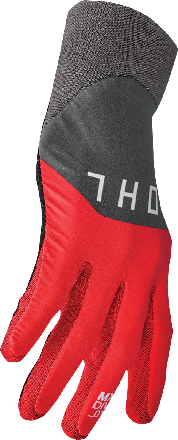 THOR Agile Rival MX Motorcross Gloves Charcoal Gray/Red/Black 2023 Model