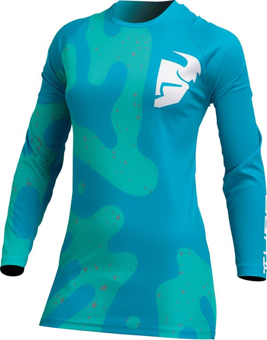 THOR Women's Sector Disguise MX Motorcross Jersey Aqua/Teal 2023 Model