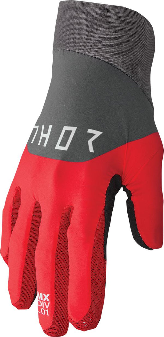 THOR Agile Rival MX Motorcross Gloves Charcoal Gray/Red/Black 2023 Model