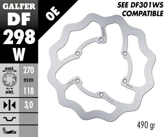 GALFER Brake Rotor Solid-Mount Wave® One Piece (Fixed) DF298W