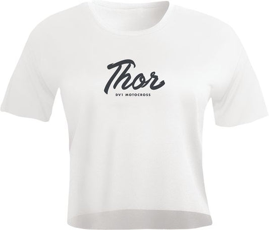 THOR Women's Script Crop MX Motorcross T-Shirt White 2023 Model