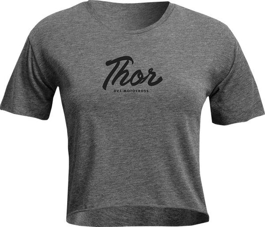 THOR Women's Script Crop MX Motorcross T-Shirt Charcoal 2023 Model