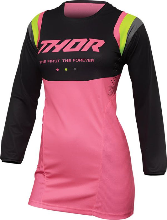 THOR Women's Pulse REV MX Motorcross Jersey Charcoal/Pink 2023 Model