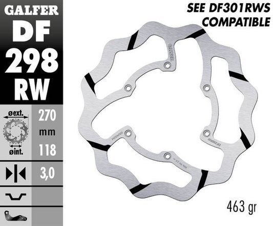 GALFER Brake Rotor Solid-Mount Wave® One Piece (Fixed) DF298RW