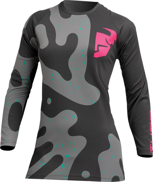 THOR Women's Sector Disguise MX Motorcross Jersey Gray/Pink 2023 Model